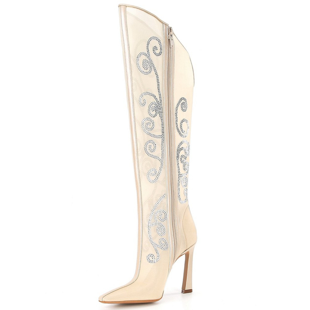 Gianni Bini Women's Heeled Boots | Size 8
Beige with Silver Rhinestones - Picture 4 of 11